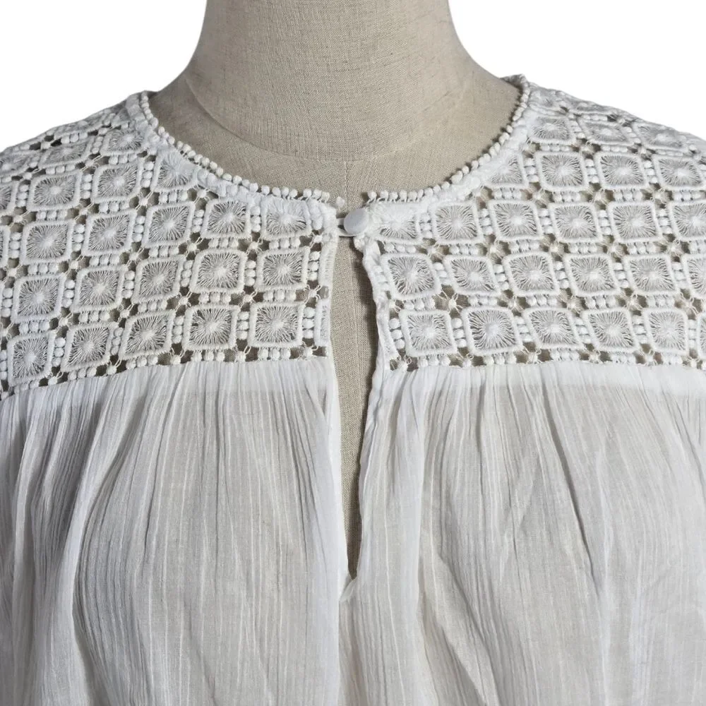 J. Crew White Cotton Boho Peasant Top